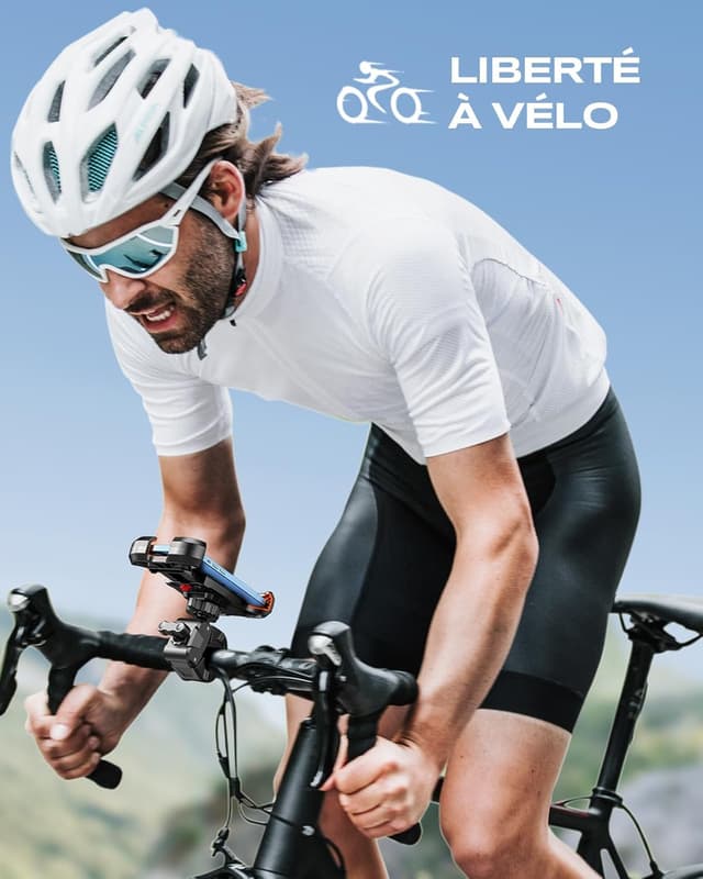 Detalle de Support téléphone vélo CIRYCASE avec pince robuste et protection antivibratoire, rotation 360°