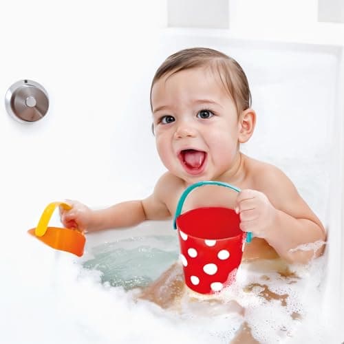 Detalle de Hape Juego de Cubos Alegres para baño multicolor