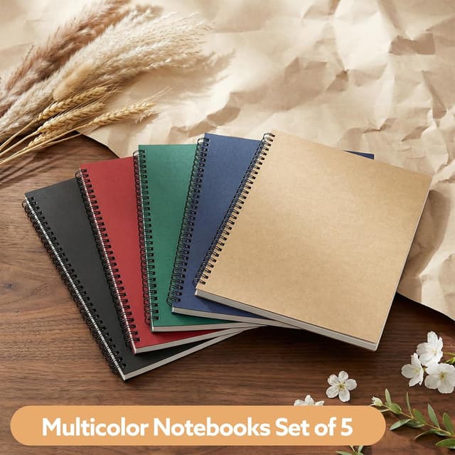 Detalle de Yafe 5-Pack A4 Spiral Notebooks (Kraft Cover, 60 Sheets/120 Pages) Lined Wirebound Journals