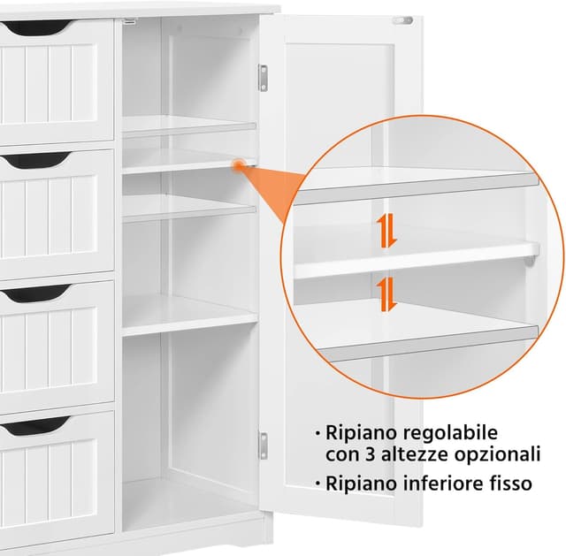 Detalle de Yaheetech cassettiera da camera con 4 cassetti e ante regolabili, 56 x 30 x 82 cm