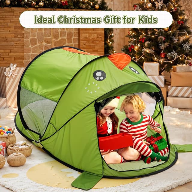 Detalle de BTGGG kids pop up tent (green dinosaur) for indoor & outdoor play, foldable portable toddler playhouse