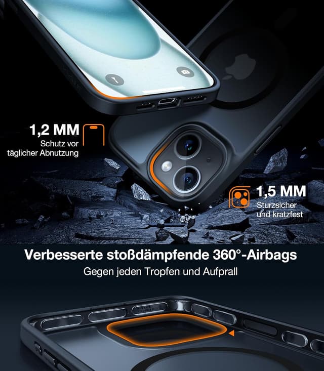 Detalle de TORRAS Guardian-Mag Hülle für iPhone 14 mit MagSafe – stoß- und kratzfest, matt schwarz