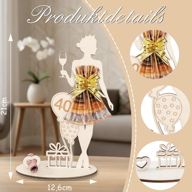 Detalle 2 de Geldgeschenke Geburtstag Frau (40. Geburtstag) – personalisierbares Holz-Schild als Gästebuch