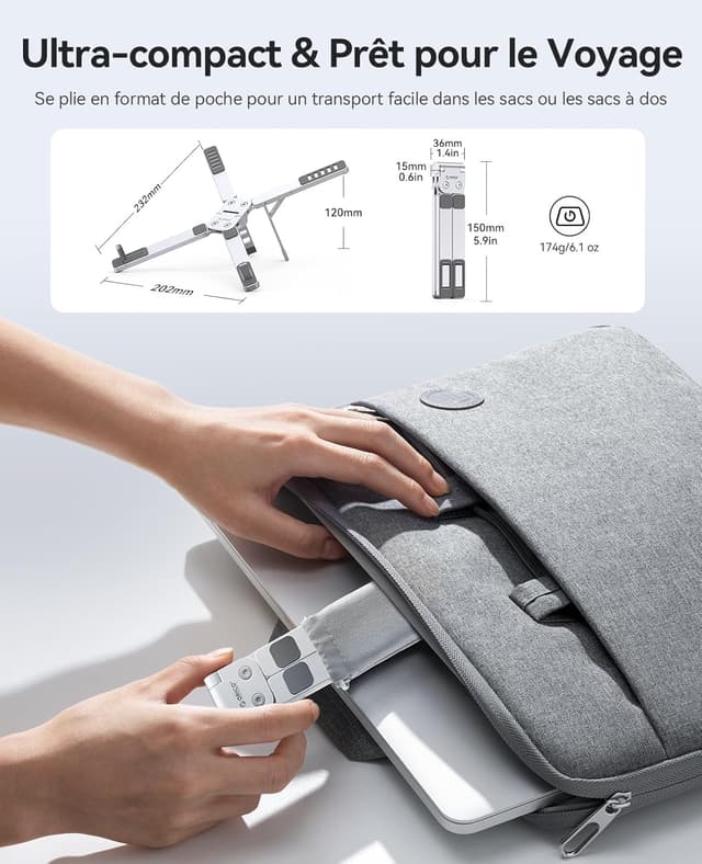 Detalle 2 de ORICO PN1 Support pliable 3-en-1 aluminium pour PC portable, tablette et téléphone jusqu’à 17
