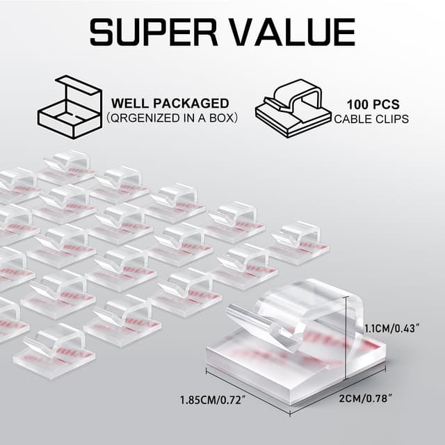 Detalle 2 de KGROTE 100PCS Self-Adhesive Cable Clips (Transparent, Medium) for home and office cable management