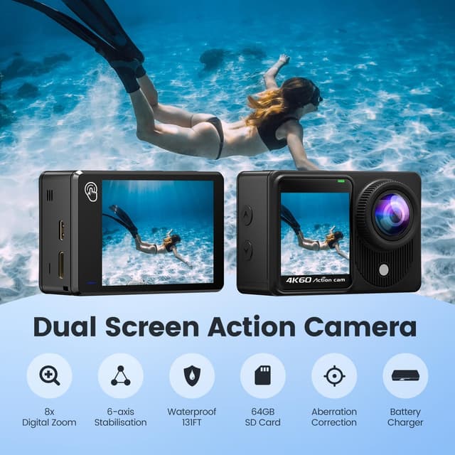 Thumbnail 1 de TIMNUT Touchscreen Action Cam 4K60FPS mit 64 GB Karte