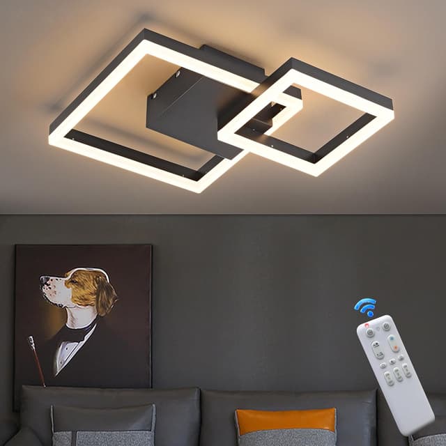 Detalle de SEATAIN LED Deckenleuchte Schlafzimmer, geometrisch schwarz, 30 W (3000 lm) mit Fernbedienung, 3000–6000 K und Nachtlicht