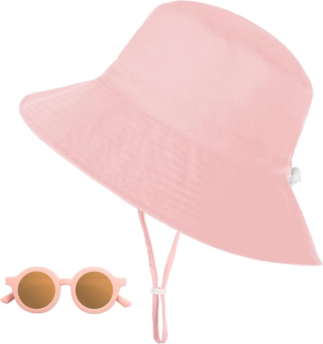 Detalle de Shedoo Sonnenhut Kinder mit UV-Schutz UPF 50+ und breiter Krempe (Fischerhut/Bucket-Hat) inkl. Sonnenbrille