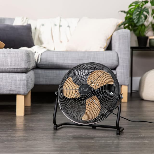Detalle de Russell Hobbs RHGF1221WDB 12 Inch High Velocity Floor Fan (Wood & Black) with 3 Speeds and Tilt