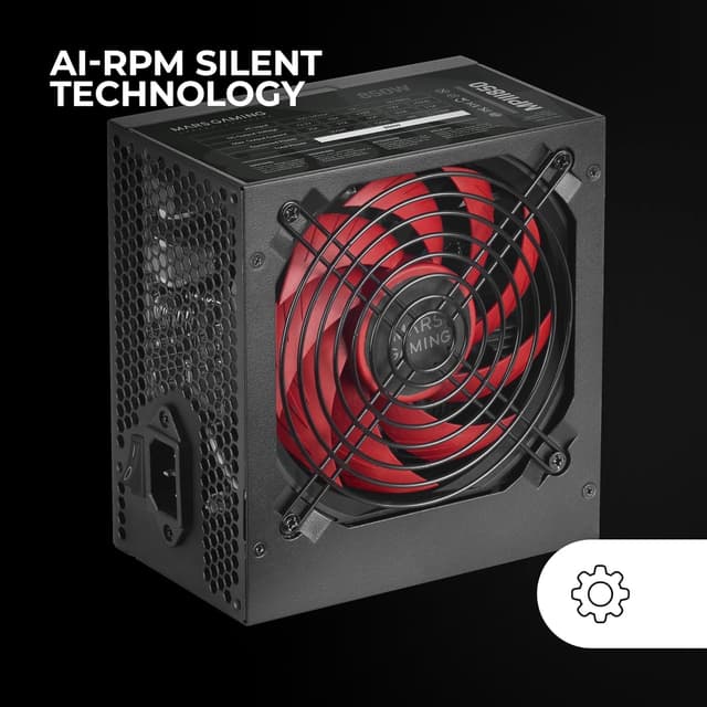 Detalle 2 de Mars Gaming MPIII850 alimentatore PC ATX 850W con APFC digitale, 5 anni di garanzia e ventola AI-RPM