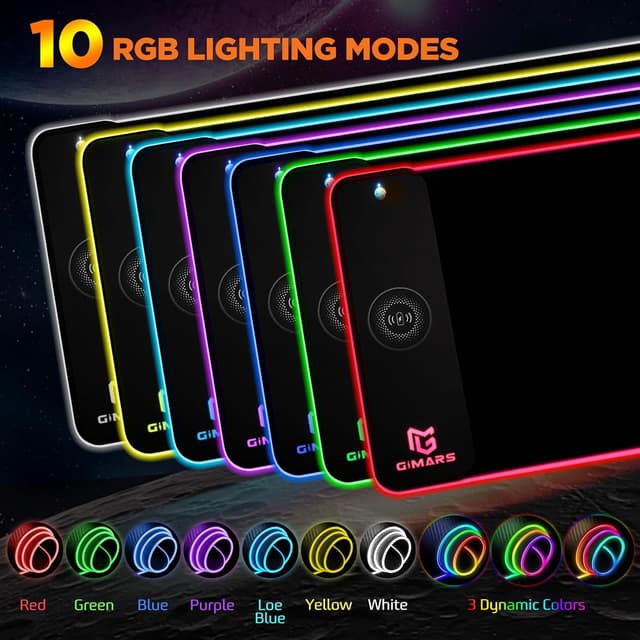 Detalle de Gimars RGB Gaming Mouse Pad with 15W Wireless Charging (XL 800x300x4mm)