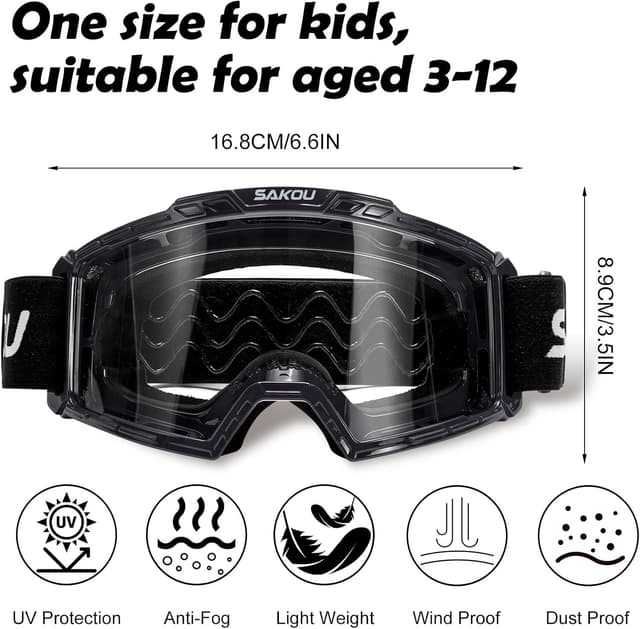 Detalle 2 de SAKOU Anti-Fog Kids Youth Motorcycle Motocross Goggles (Ages 3–12)