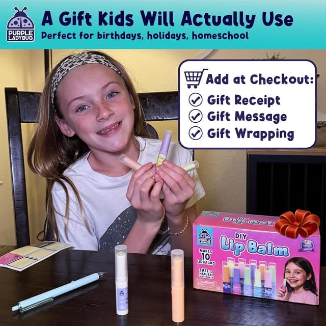 Detalle de Purple Ladybug DIY Lip Balm Making Kit for Kids (Easter & Birthday Gifts) — Make 10 Personalized Balms with 3 Flavors