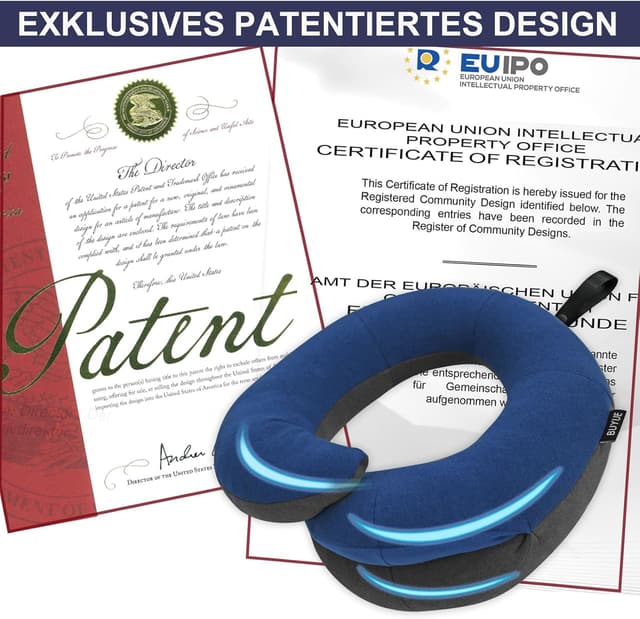 Detalle de BUYUE Kinder-Reisekissen für Flugzeug & Auto mit 360° Kopfstütze (klein, Blau-Grau, für 18–45 kg)