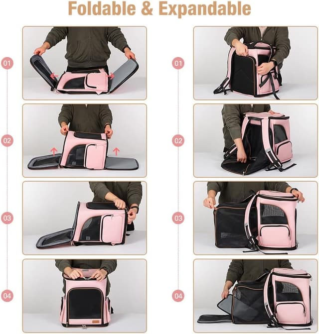 Detalle 2 de Lekesky erweiterbarer Katzenrucksack & Hunderucksack (faltbar) in Rosa, Größe L