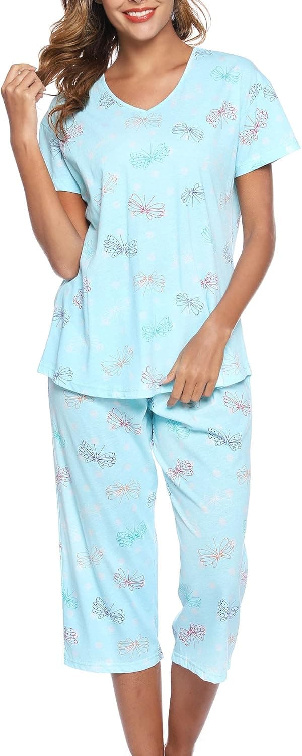 Thumbnail 2 de ENJOYNIGHT Women’s Cotton Pajama Set (Short Sleeve Top & Capri Pants) 2-Piece Lounge Sleepwear