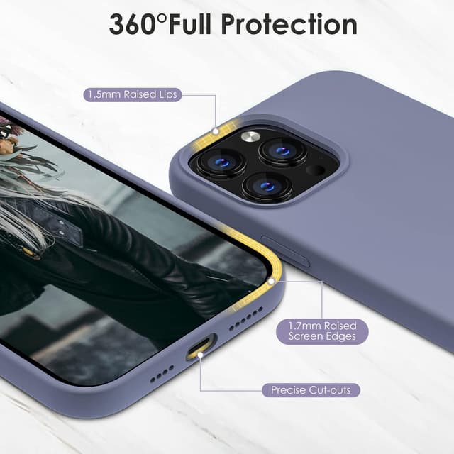 Detalle de OIIAEE Liquid Silicone Case for iPhone 13 Pro Max (6.7 inch) – Ultra Slim Shockproof Cover with Microfibre Lining, Lavender Gray