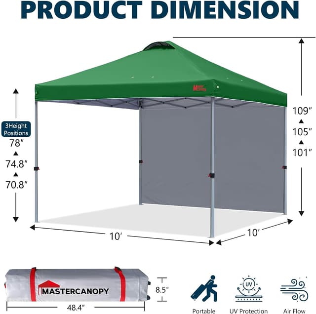 Detalle de MasterCanopy Durable EZ Pop-up Gazebo Tent with 1 Sidewall (3x3M) – Forest Green