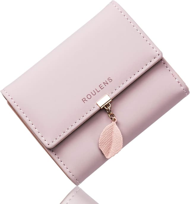 Detalle de Roulens Ladies Purse RFID Blocking PU Leather Wallet with Zipper Coin Purse & Leaf Pendant