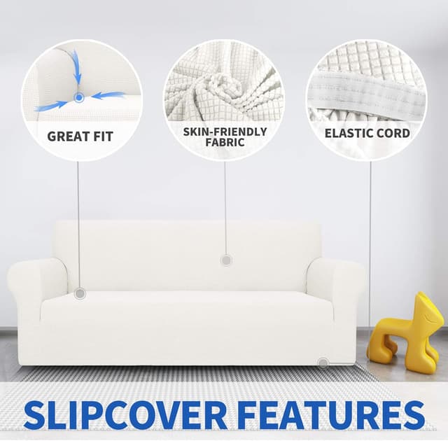 Detalle de MAXIJIN Housse de canapé 2 places super extensible Magic – Blanc (tissu jacquard & spandex)