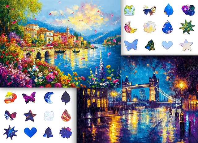 Detalle de Pixlora Puzzles for Adults 1000 Pieces (2-Pack) — Garden Town & Darkness Theme Jigsaw Puzzles