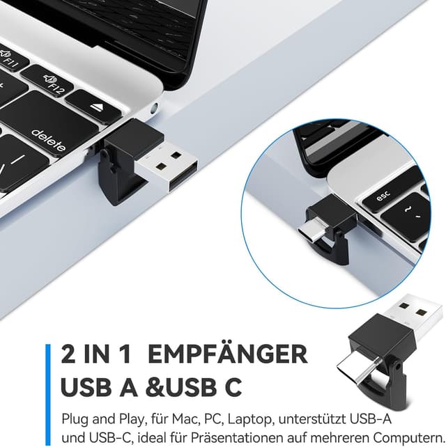 Detalle de UBUYUONE 2-in-1 USB‑C Presenter mit Tasche – kabellose Präsentationsfernbedienung für Laptop/PC