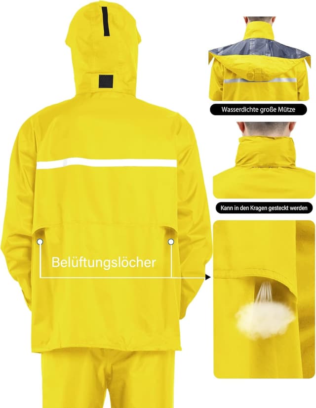Detalle de Coutyuyi Herren & Damen Regenanzug mit reflektierenden Elementen – wasserdicht, winddicht und mit transparenter Regenhaube