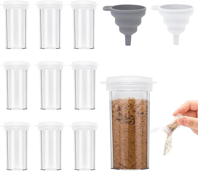 Detalle de FINEASY Mini Salzstreuer-Set mit Deckel (10 Stück) für unterwegs – Salz & Pfeffer Streuer klein mit Trichter