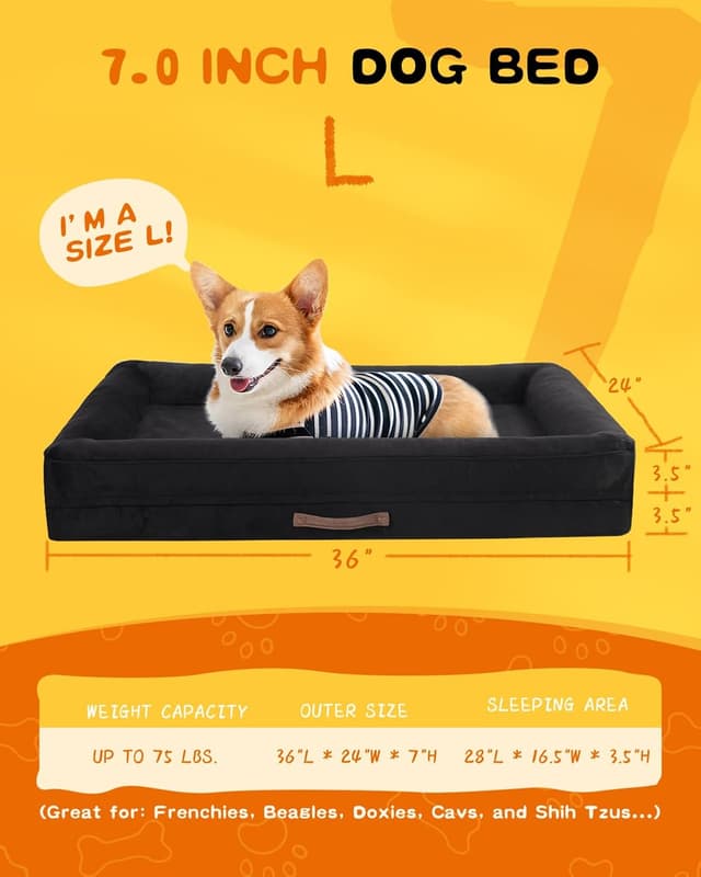 Detalle 2 de Renvix Large Orthopedic Dog Bed (Waterproof, Removable Cover) 91x61x18cm