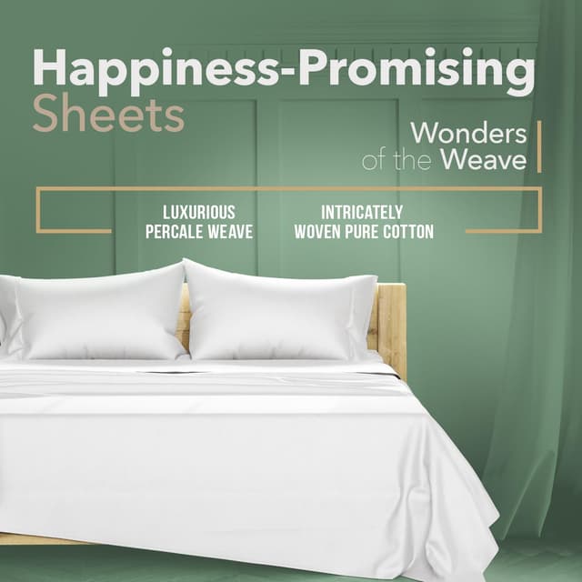 Detalle de TEXAS LINEN CO. 100% Organic Cotton Percale Queen Sheet Set (4-Piece) — 16" Deep Pocket, White