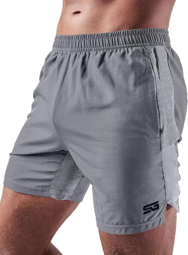 Detalle de Satire Gym Sporthose Herren kurz mit Taschen – Gymshorts für Running, Fitness & Bodybuilding