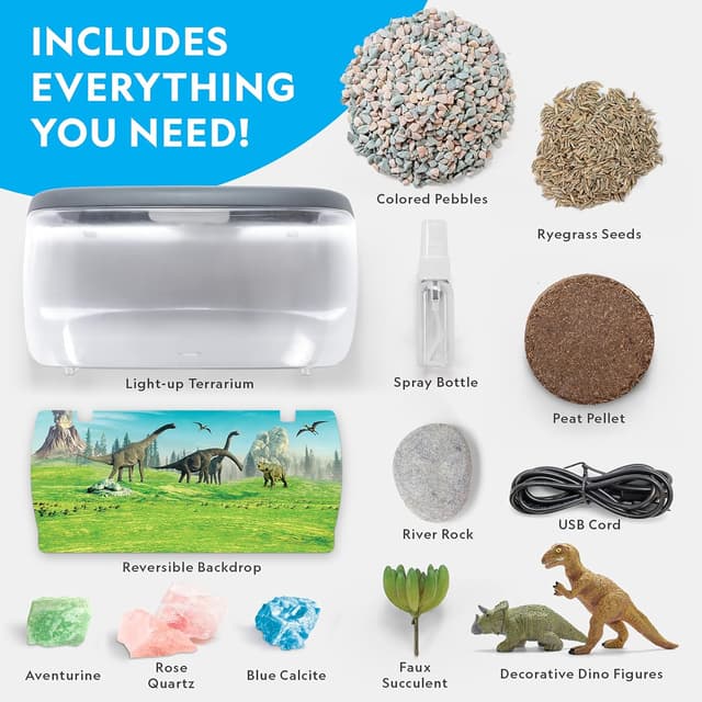 Detalle de Blue Marble National Geographic Light Up Terrarium Kit for Kids — Build a Dinosaur Habitat with Real Plants & Gemstones