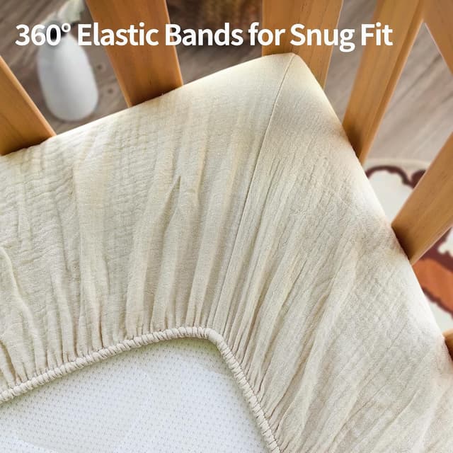 Detalle de Peepeemax Musselin Spannbettlaken für Beistellbett (90x55 cm) – 2er Pack, braun