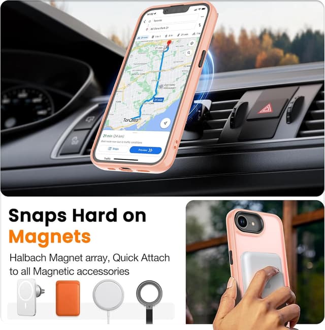 Detalle de BPOASE iPhone 16E / iPhone 17E Case with Tempered Glass Screen Protector (MagSafe-Compatible) - Ultra Slim Matte Pink