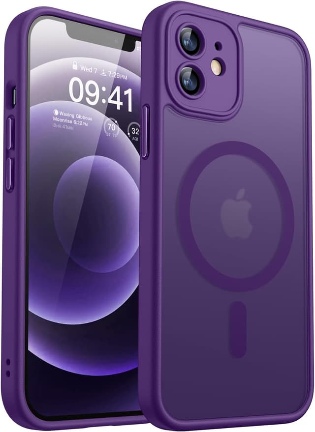 Detalle de CANSHN Magnetic Case for iPhone 12 (6.1-inch) in Deep Purple with full camera protection (MagSafe compatible)