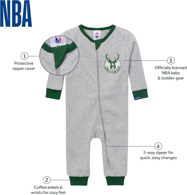 Detalle 2 de Gerber Baby NBA Team Footless Pajamas (Milwaukee Bucks)