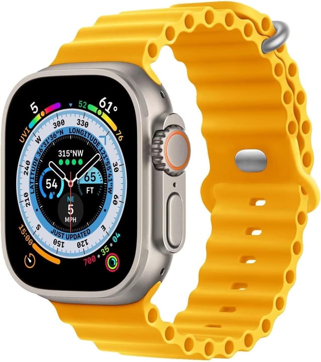 Detalle de HdanMole Silicone Ocean Strap for Apple Watch Ultra & Series (Yellow) – water-sport style band