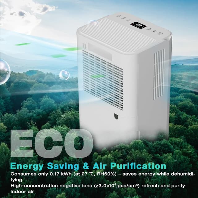 Detalle de HAUSHOF 12L/Day dehumidifier with air purification, digital humidity display and 24h timer