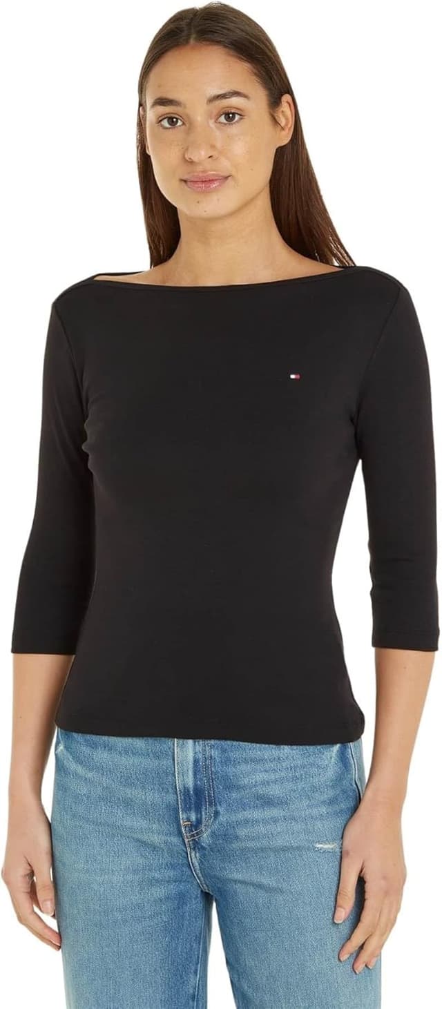 Detalle de Tommy Hilfiger Damen Langarmshirt „New Cody“ Slim mit U-Boot-Ausschnitt