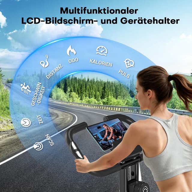 Detalle 2 de VANNECT Heimtrainer Fahrrad klappbar mit 16 Stufen Magnetwiderstand, Pulssensor & Transportrollen (Fitnessbike für Zuhause/Büro)