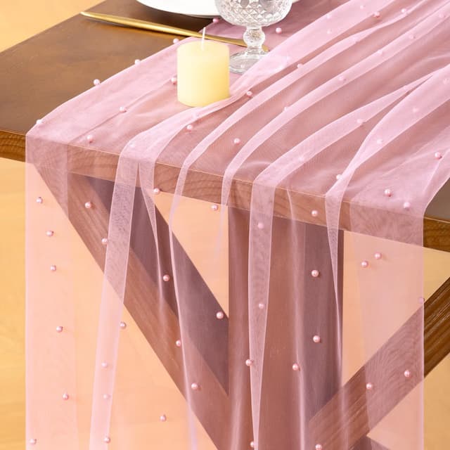 Detalle de Socomi Pearl Tulle Table Runner in Pink Spring/Easter Gauze (10 ft) for Weddings & Parties