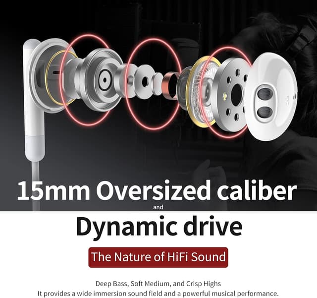 Detalle de Kimwood Wired Earbuds with Microphone (In-Ear, 3.5mm) for iPhone, Android, and Computers