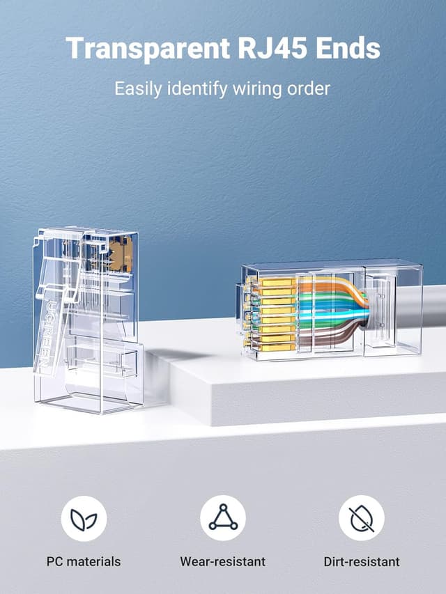 Detalle de UGREEN RJ45 Connector (50-pack) Gold-Plated Modular RJ45 Plugs for Cat5/Cat5e Ethernet