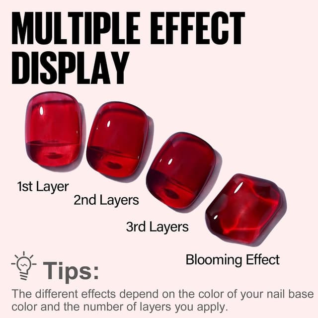 Detalle de TOMICCA Gelée Vernis Semi Permanent (15 ml) transparent rouge – vernis gel UV/LED pour manucure à la maison