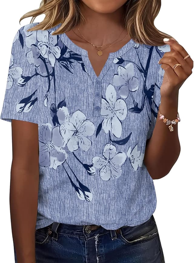 Detalle 2 de TCOT Women’s Dressy-Casual V-Neck Button-Up Blouse (Short Sleeve)