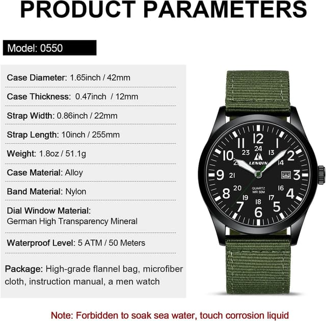 Detalle 1 de LN LENQIN Militär-Uhr mit 30 m Wasserschutz