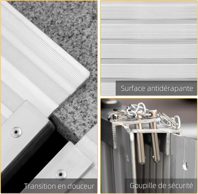 Detalle de HOMCOM Rampe d’accès pliable en aluminium pour fauteuil roulant, 61 x 74 cm, charge max. 270 kg
