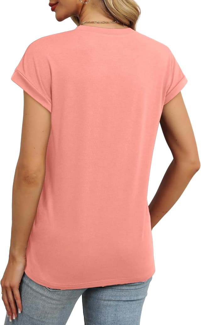 Detalle de WEESO Womens Summer Tops Cap Sleeve Pleated Front Crew Neck T-Shirts