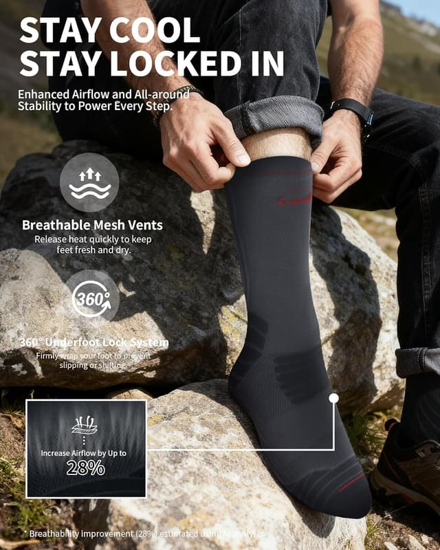 Detalle de CAMBIVO Running Socks for Men and Women (2 Pairs) – 10–15 mmHg Compression Crew Socks with Arch Support & Moisture Wicking