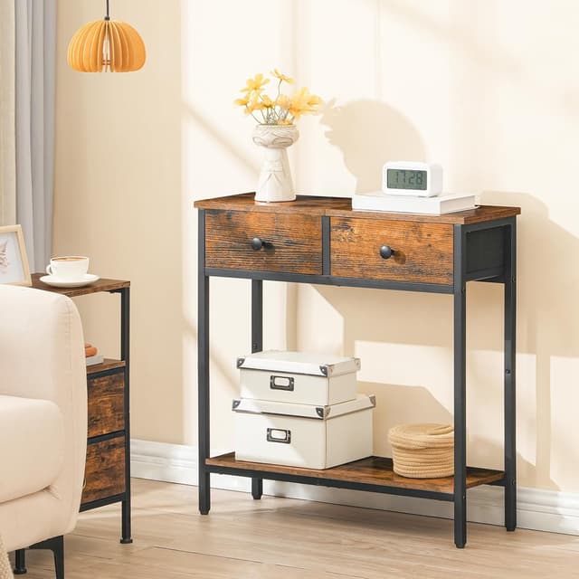 Detalle 2 de HOOBRO Consolle Ingresso con 2 Cassetti in Tessuto EBF71XG01, 75 x 24 x 75 cm per corridoio e soggiorno